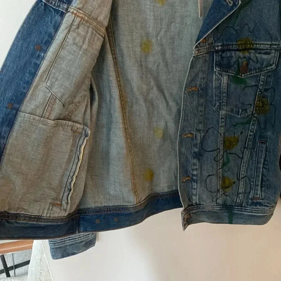 Madewell Cotton Denim Handpainted Floral Jacket Custom T Initial Size M Blue NWT - Picture 6 of 8